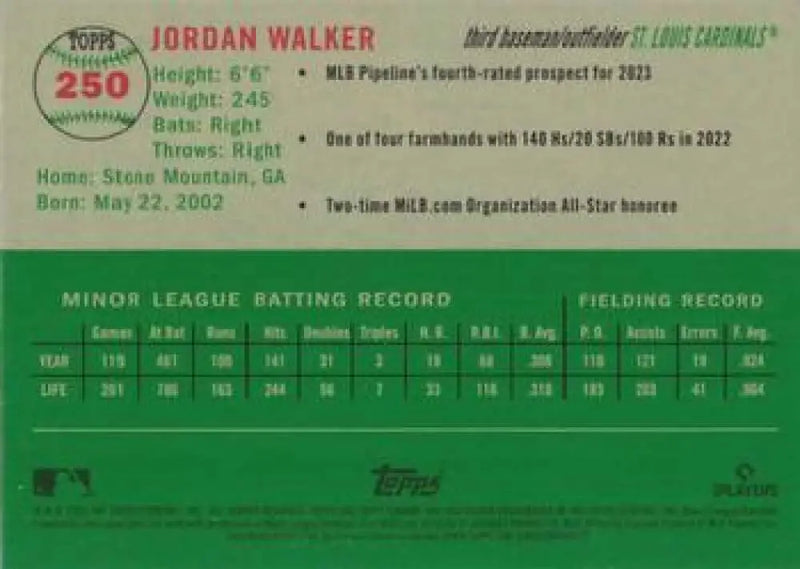 2023 Topps Chrome Platinum Anniversary #250 Jordan Walker EX Excellent RC Rookie St. Louis Cardinals Baseball Card