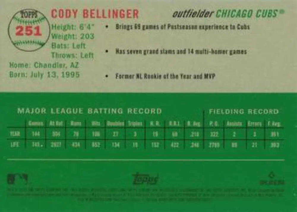 2023 Topps Chrome Platinum Anniversary #251 Cody Bellinger EX Excellent Chicago Cubs Baseball Card - Baseball Card