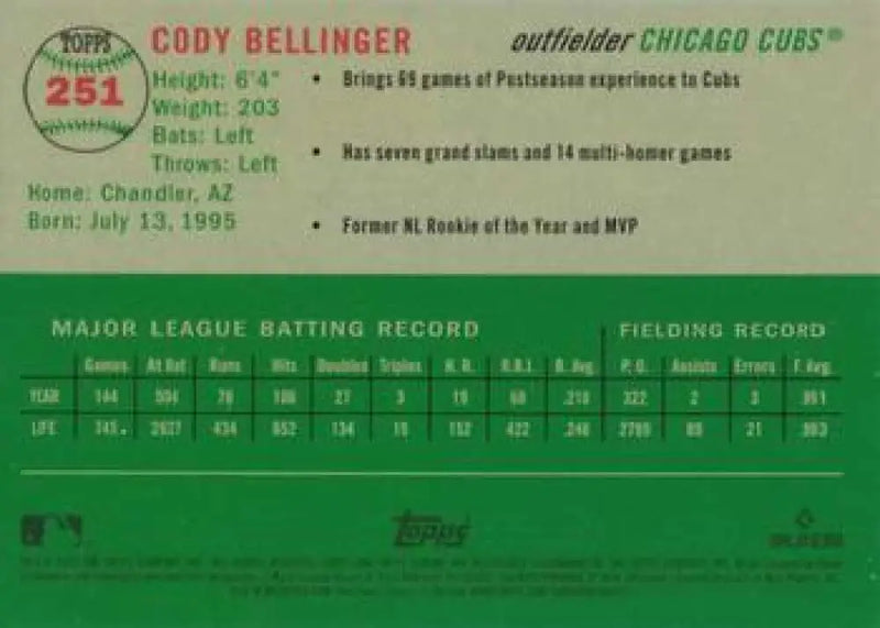 2023 Topps Chrome Platinum Anniversary #251 Cody Bellinger EX Excellent Chicago Cubs Baseball Card - Baseball Card