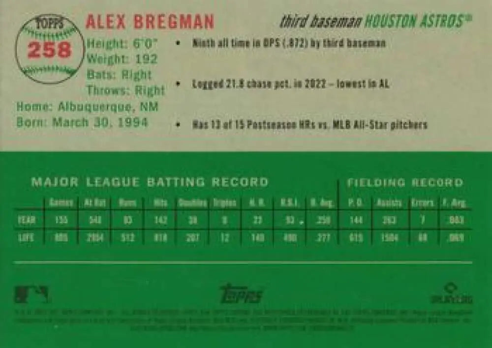 2023 Topps Chrome Platinum Anniversary #258 Alex Bregman EX Excellent Houston Astros Baseball Card - Baseball Card