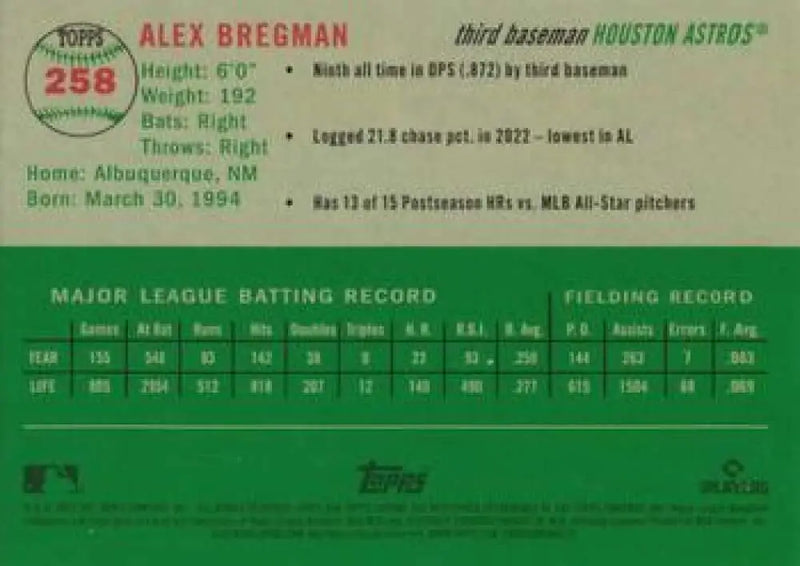 2023 Topps Chrome Platinum Anniversary #258 Alex Bregman EX Excellent Houston Astros Baseball Card - Baseball Card