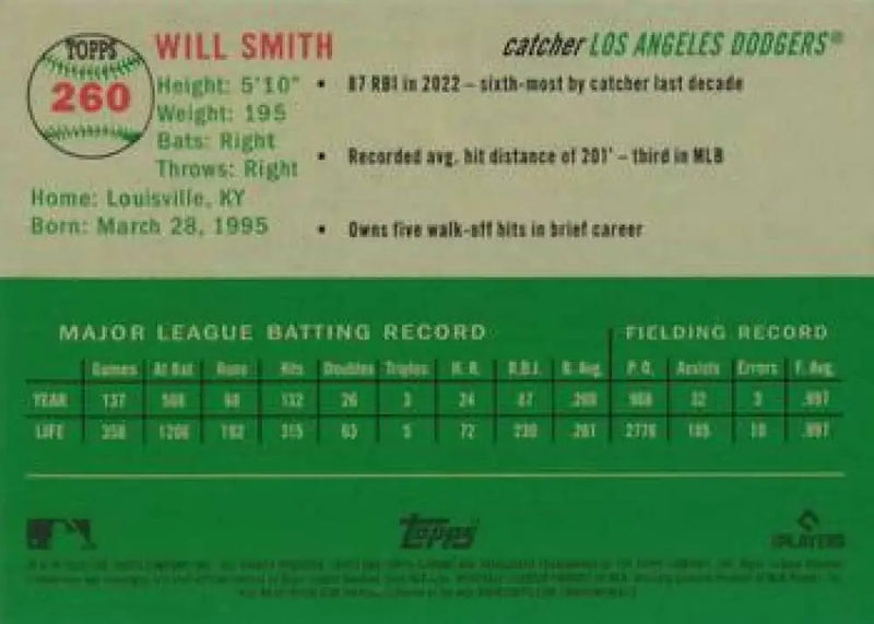 2023 Topps Chrome Platinum Anniversary #260 Will Smith EX Excellent Los Angeles Dodgers Baseball Card - Baseball Card