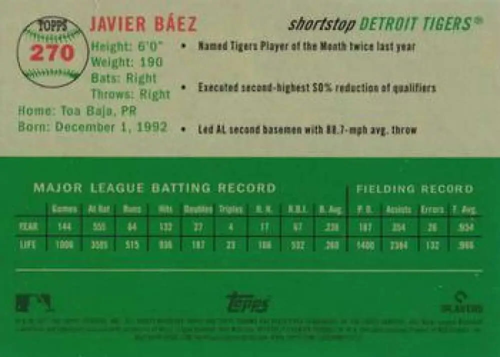 2023 Topps Chrome Platinum Anniversary #270 Javier Baez EX Excellent Detroit Tigers Baseball Card - Baseball Card Single