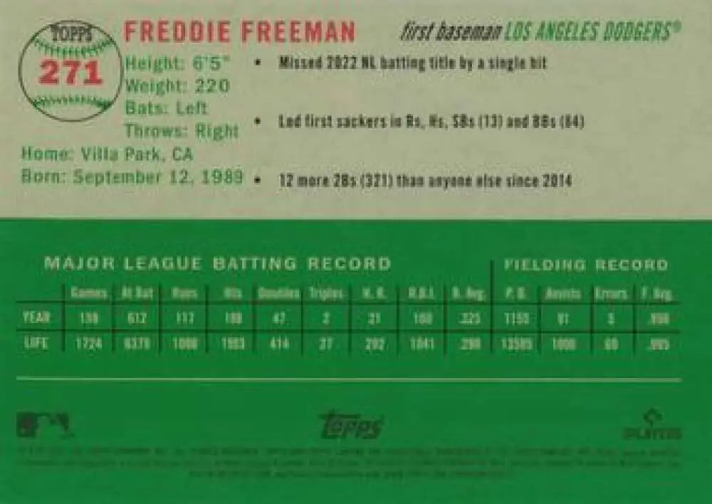 2023 Topps Chrome Platinum Anniversary #271 Freddie Freeman EX Excellent Los Angeles Dodgers Baseball Card - Baseball
