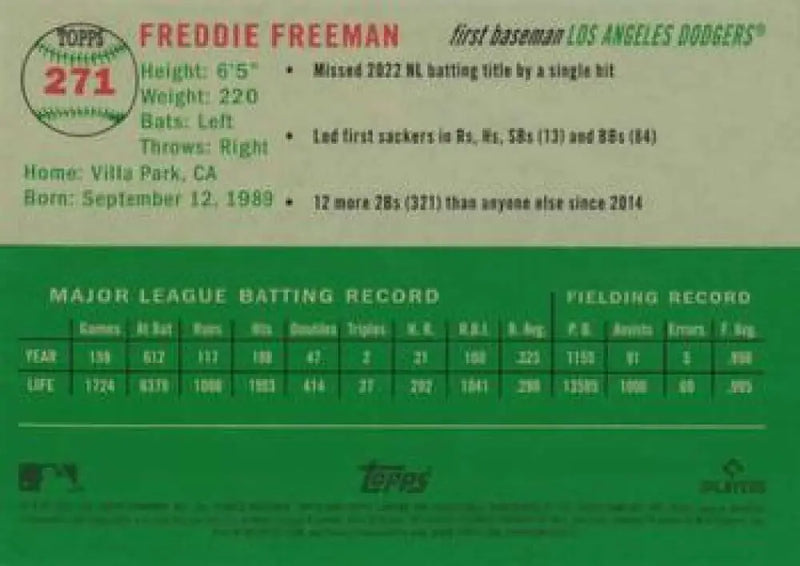 2023 Topps Chrome Platinum Anniversary #271 Freddie Freeman EX Excellent Los Angeles Dodgers Baseball Card - Baseball