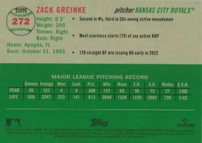 2023 Topps Chrome Platinum Anniversary #272 Zack Greinke EX Excellent Kansas City Royals Baseball Card - Baseball Card