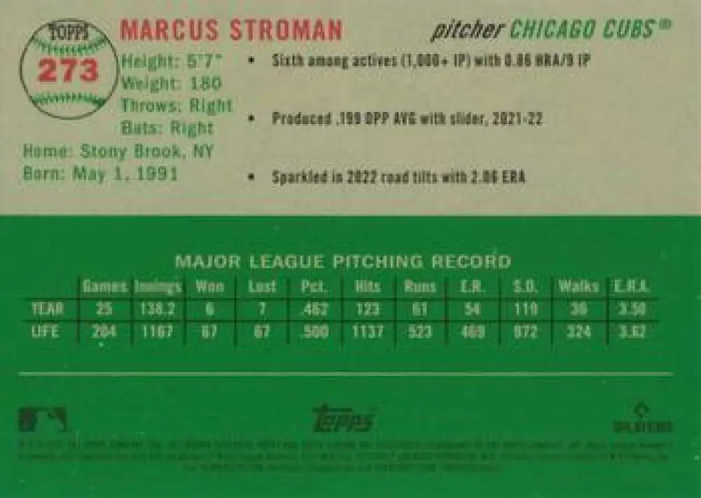 2023 Topps Chrome Platinum Anniversary #273 Marcus Stroman EX Excellent Chicago Cubs Baseball Card - Baseball Card
