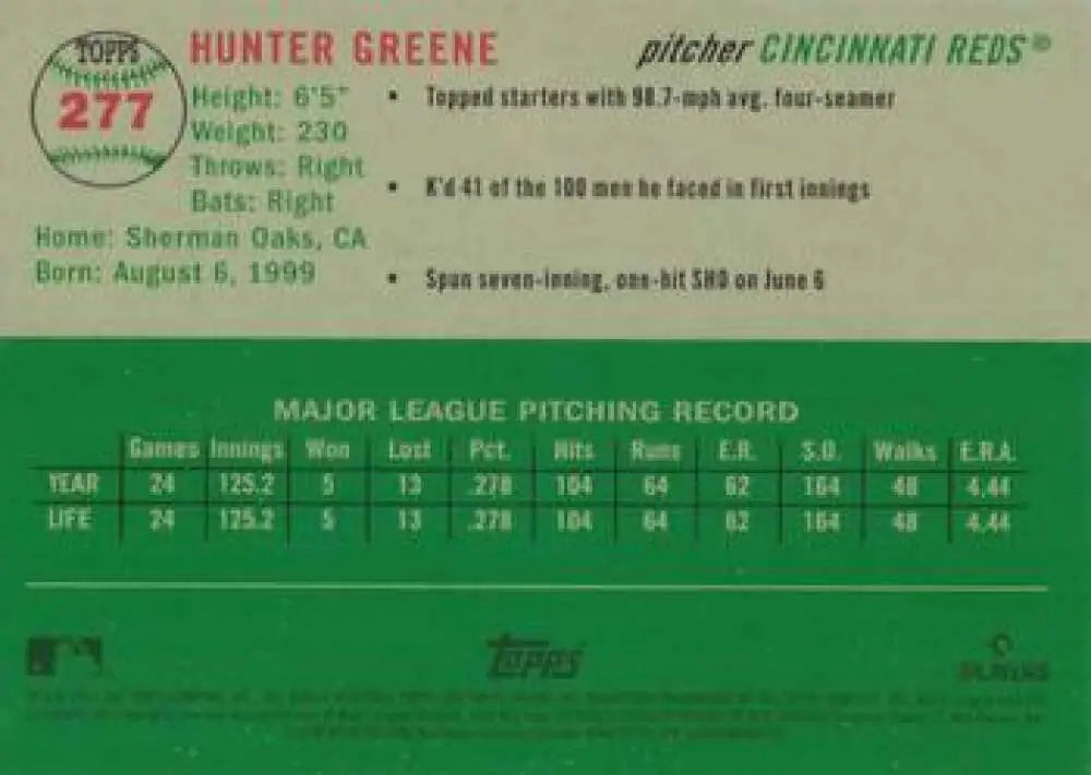 2023 Topps Chrome Platinum Anniversary #277 Hunter Greene EX Excellent Cincinnati Reds Baseball Card - Baseball Card