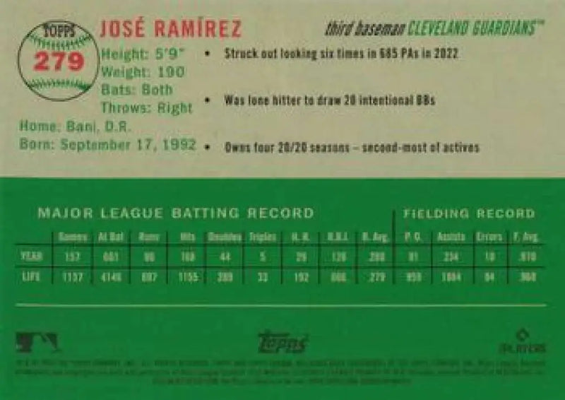 2023 Topps Chrome Platinum Anniversary #279 Jose Ramirez EX Excellent Cleveland Guardians Baseball Card - Baseball Card