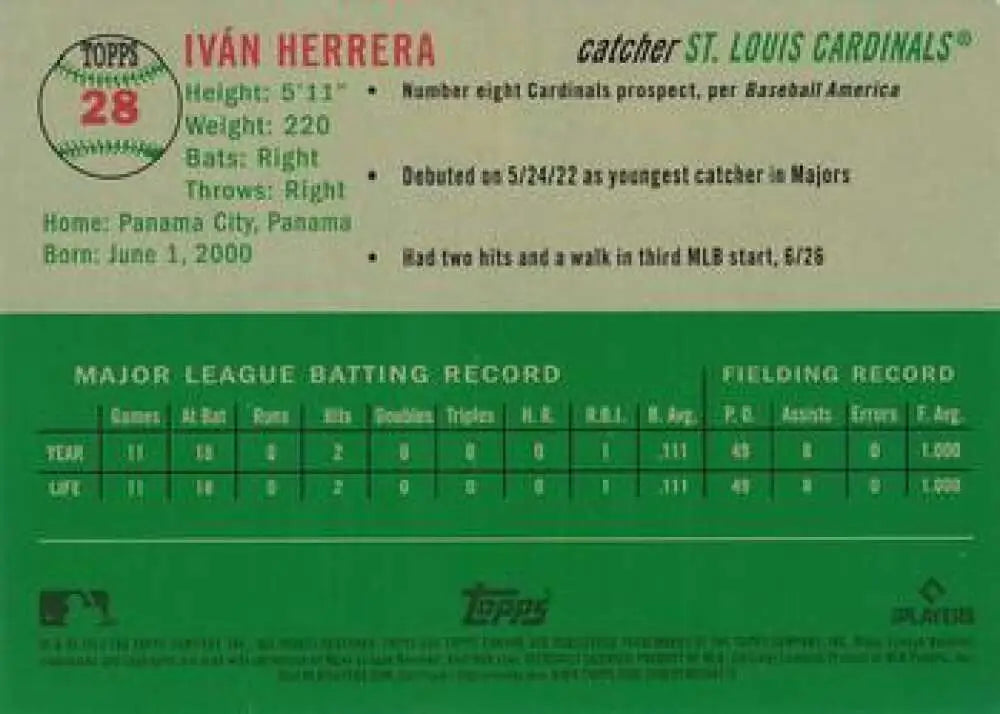 2023 Topps Chrome Platinum Anniversary #28 Ivan Herrera EX Excellent RC Rookie St. Louis Cardinals Baseball Card