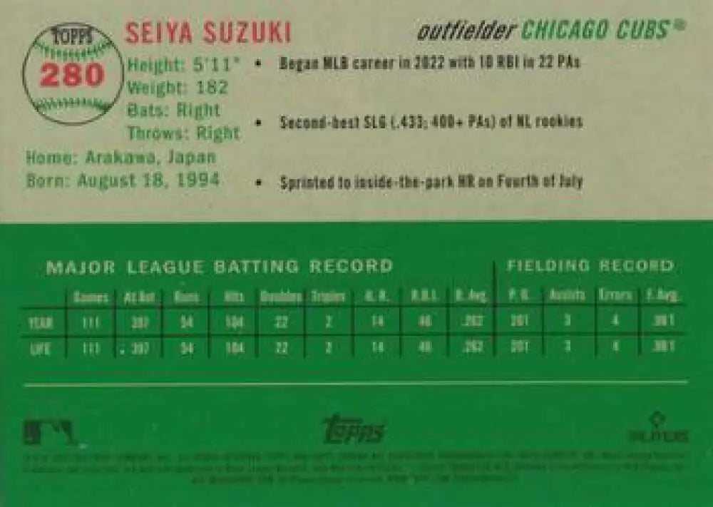 2023 Topps Chrome Platinum Anniversary #280 Seiya Suzuki EX Excellent Chicago Cubs Baseball Card - Baseball Card Single