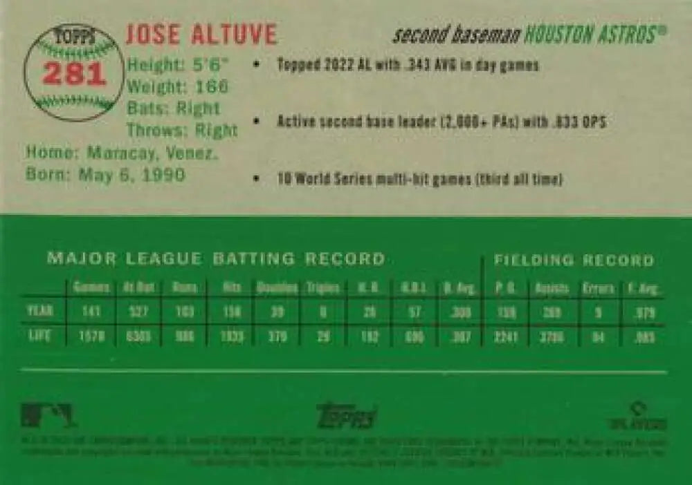 2023 Topps Chrome Platinum Anniversary #281 Jose Altuve EX Excellent Houston Astros Baseball Card - Baseball Card Single