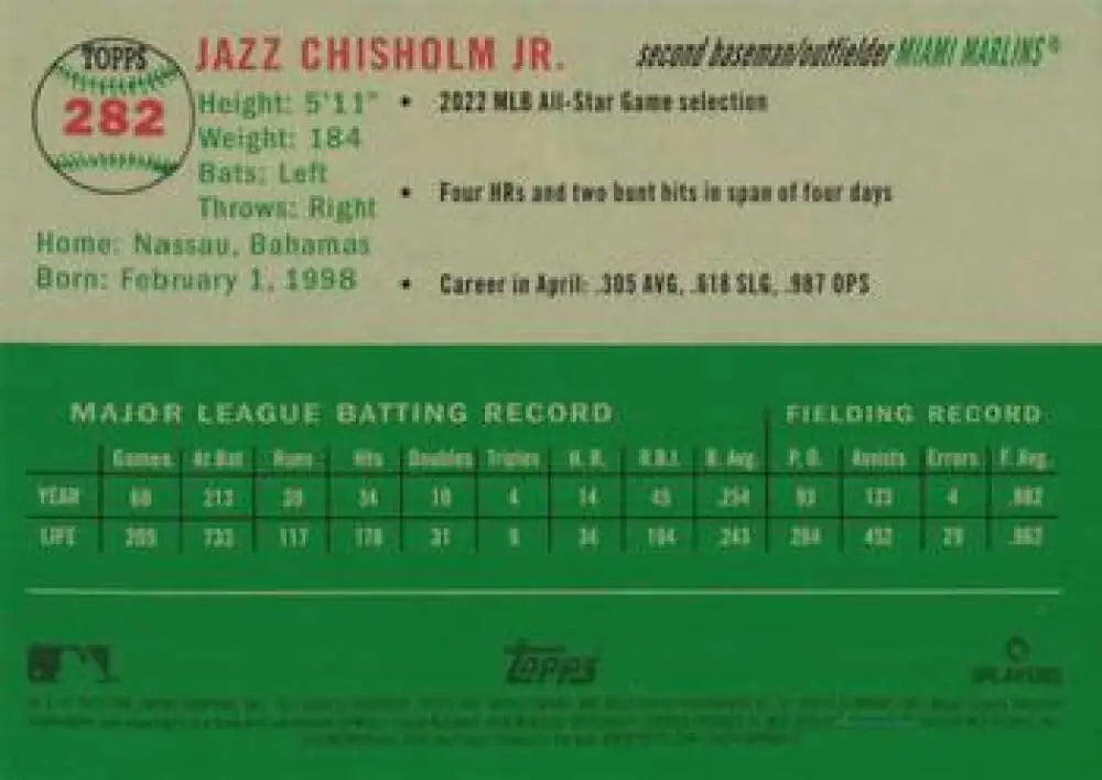 2023 Topps Chrome Platinum Anniversary #282 Jazz Chisholm Jr. EX Excellent Miami Marlins Baseball Card - Baseball Card