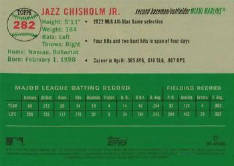 2023 Topps Chrome Platinum Anniversary #282 Jazz Chisholm Jr. EX Excellent Miami Marlins Baseball Card - Baseball Card