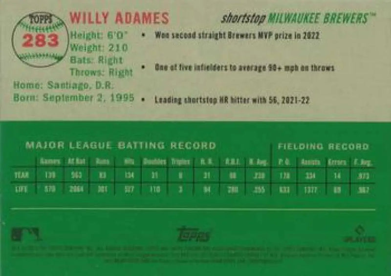 2023 Topps Chrome Platinum Anniversary #283 Willy Adames EX Excellent Milwaukee Brewers Baseball Card - Baseball Card