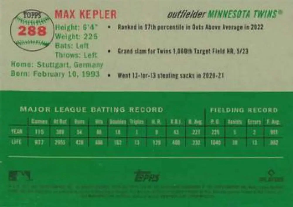 2023 Topps Chrome Platinum Anniversary #288 Max Kepler EX Excellent Minnesota Twins Baseball Card - Baseball Card Single