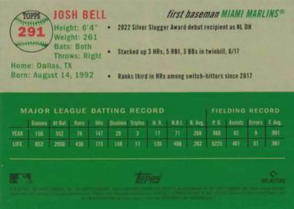 2023 Topps Chrome Platinum Anniversary #291 Josh Bell EX Excellent Miami Marlins Baseball Card - Baseball Card Single