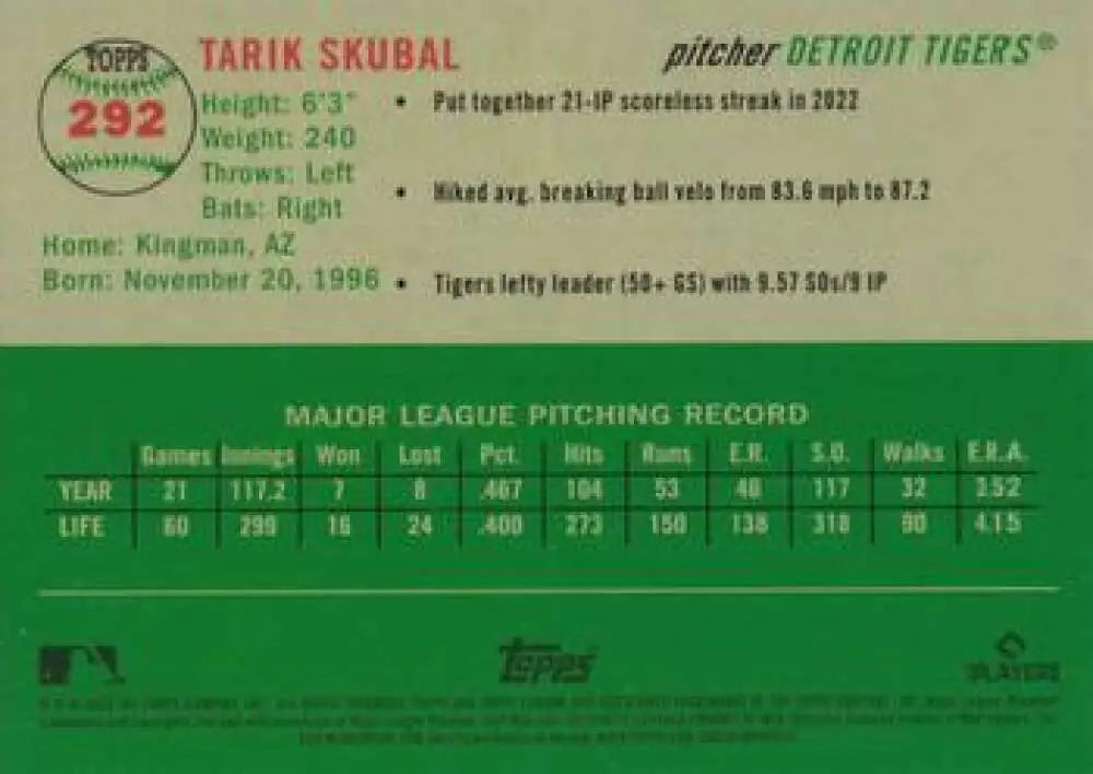 2023 Topps Chrome Platinum Anniversary #292 Tarik Skubal EX Excellent Detroit Tigers Baseball Card - Baseball Card