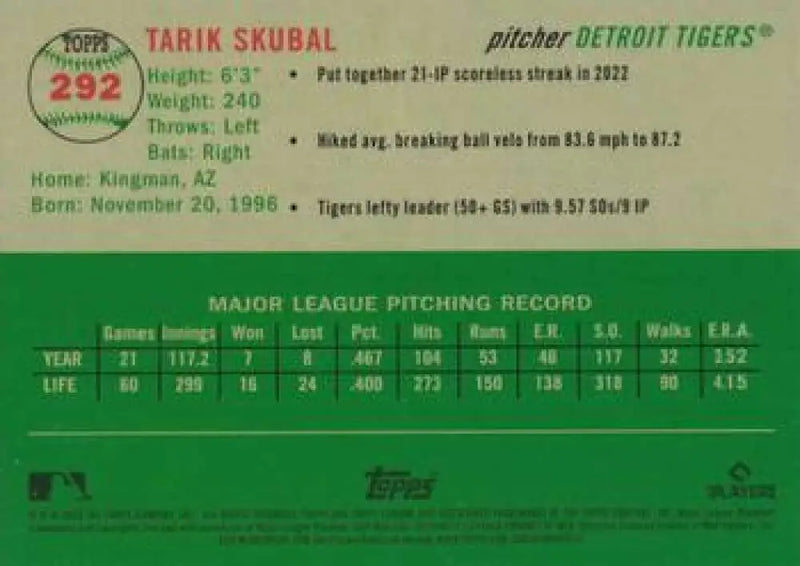 2023 Topps Chrome Platinum Anniversary #292 Tarik Skubal EX Excellent Detroit Tigers Baseball Card - Baseball Card