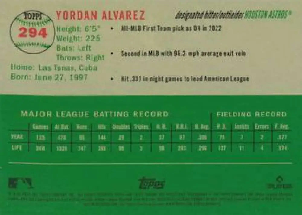 2023 Topps Chrome Platinum Anniversary #294 Yordan Alvarez EX Excellent Houston Astros Baseball Card - Baseball Card