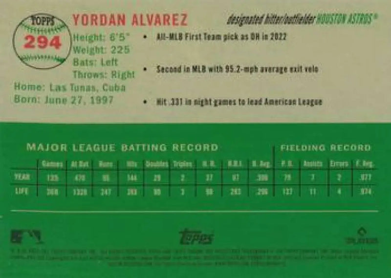 2023 Topps Chrome Platinum Anniversary #294 Yordan Alvarez EX Excellent Houston Astros Baseball Card - Baseball Card
