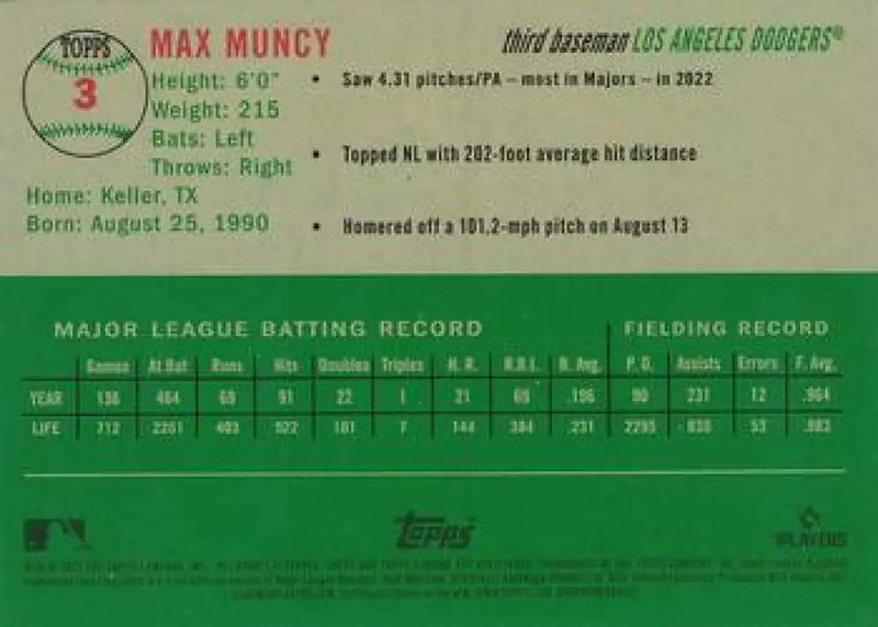 2023 Topps Chrome Platinum Anniversary #3 Max Muncy EX Excellent Los Angeles Dodgers Baseball Card - Baseball Card