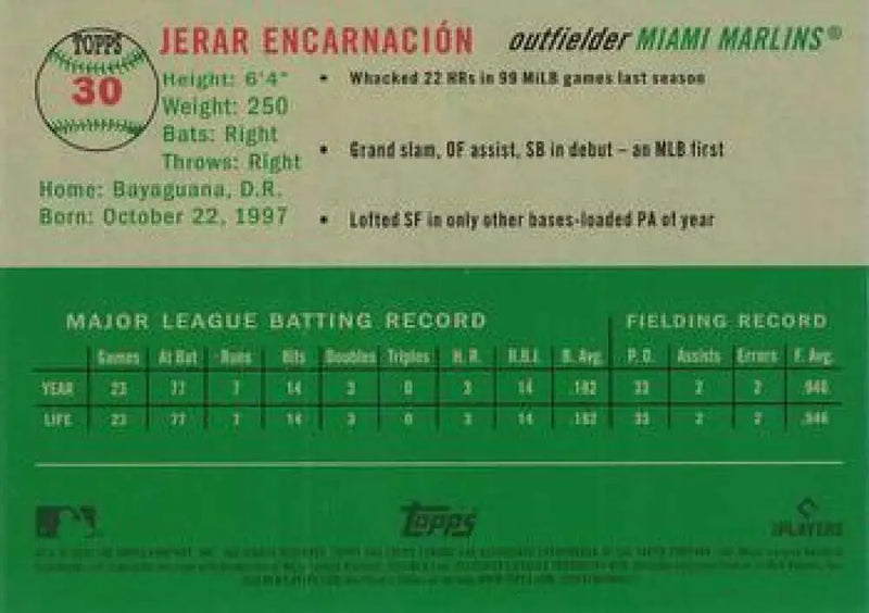2023 Topps Chrome Platinum Anniversary #30 Jerar Encarnacion EX Excellent RC Rookie Miami Marlins Baseball Card