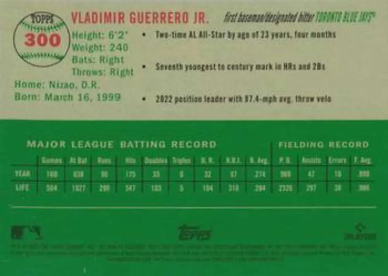 2023 Topps Chrome Platinum Anniversary #300 Vladimir Guerrero Jr. EX Excellent Toronto Blue Jays Baseball Card
