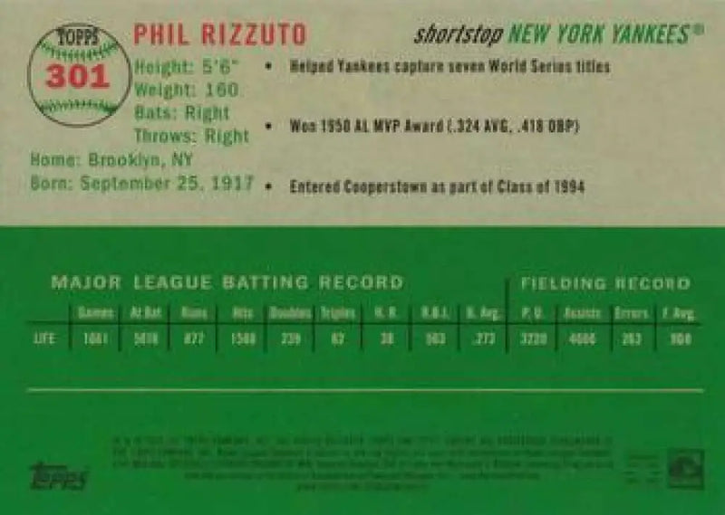 2023 Topps Chrome Platinum Anniversary #301 Phil Rizzuto EX Excellent New York Yankees Baseball Card - Baseball Card