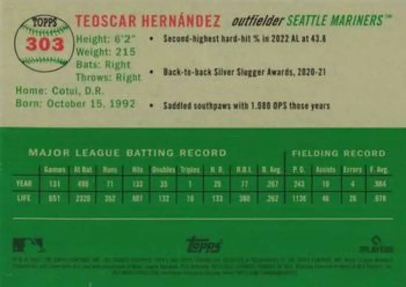 2023 Topps Chrome Platinum Anniversary #303 Teoscar Hernandez EX Excellent Seattle Mariners Baseball Card - Baseball