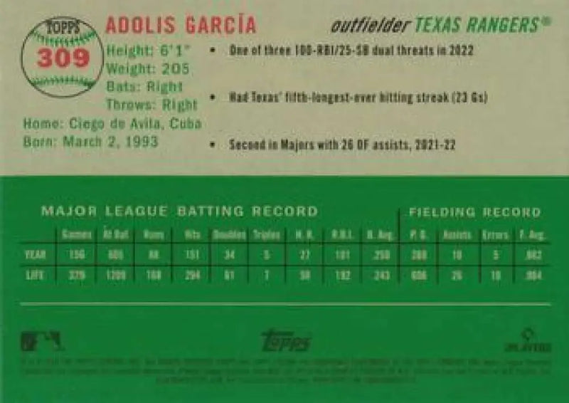 2023 Topps Chrome Platinum Anniversary #309 Adolis Garcia EX Excellent Texas Rangers Baseball Card - Baseball Card