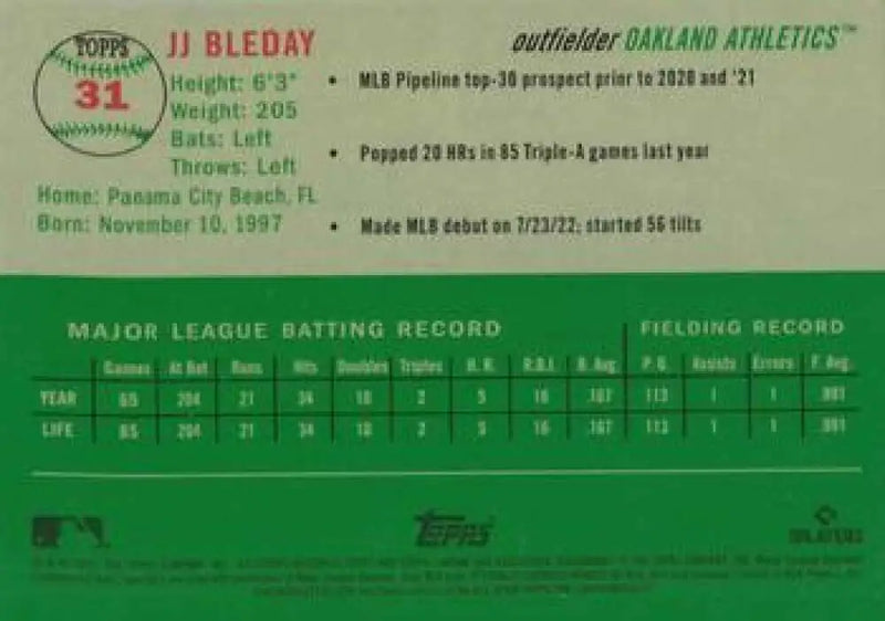 2023 Topps Chrome Platinum Anniversary #31 JJ Bleday EX Excellent RC Rookie Oakland Athletics Baseball Card - Baseball