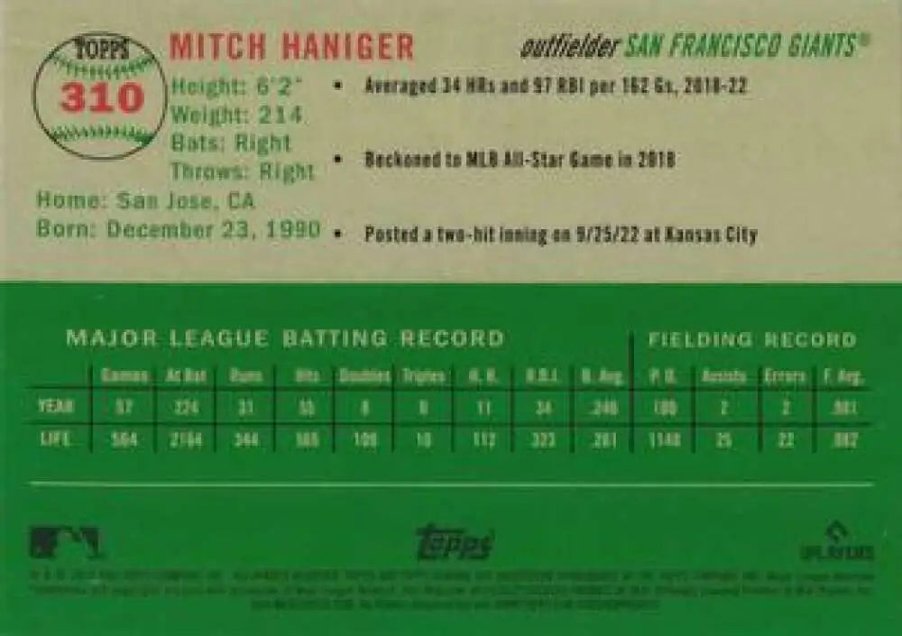 2023 Topps Chrome Platinum Anniversary #310 Mitch Haniger EX Excellent San Francisco Giants Baseball Card - Baseball