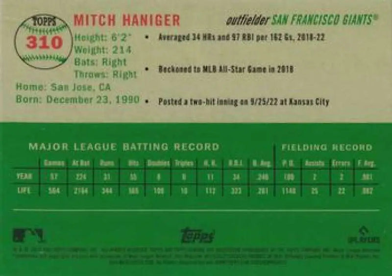 2023 Topps Chrome Platinum Anniversary #310 Mitch Haniger EX Excellent San Francisco Giants Baseball Card - Baseball