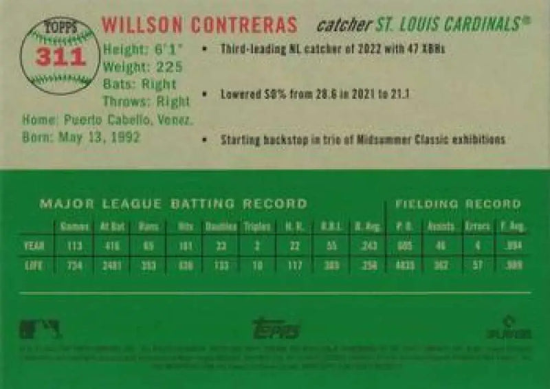 2023 Topps Chrome Platinum Anniversary #311 Willson Contreras EX Excellent St. Louis Cardinals Baseball Card - Baseball