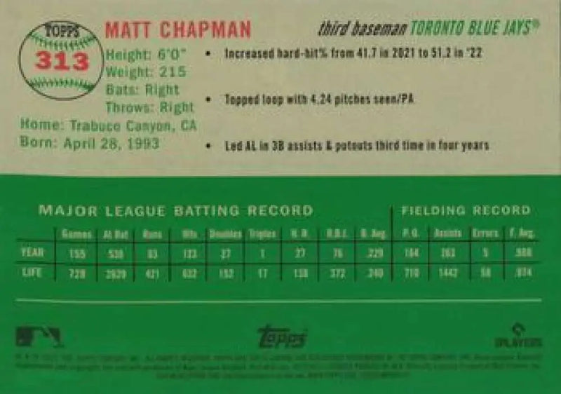 2023 Topps Chrome Platinum Anniversary #313 Matt Chapman EX Excellent Toronto Blue Jays Baseball Card - Baseball Card