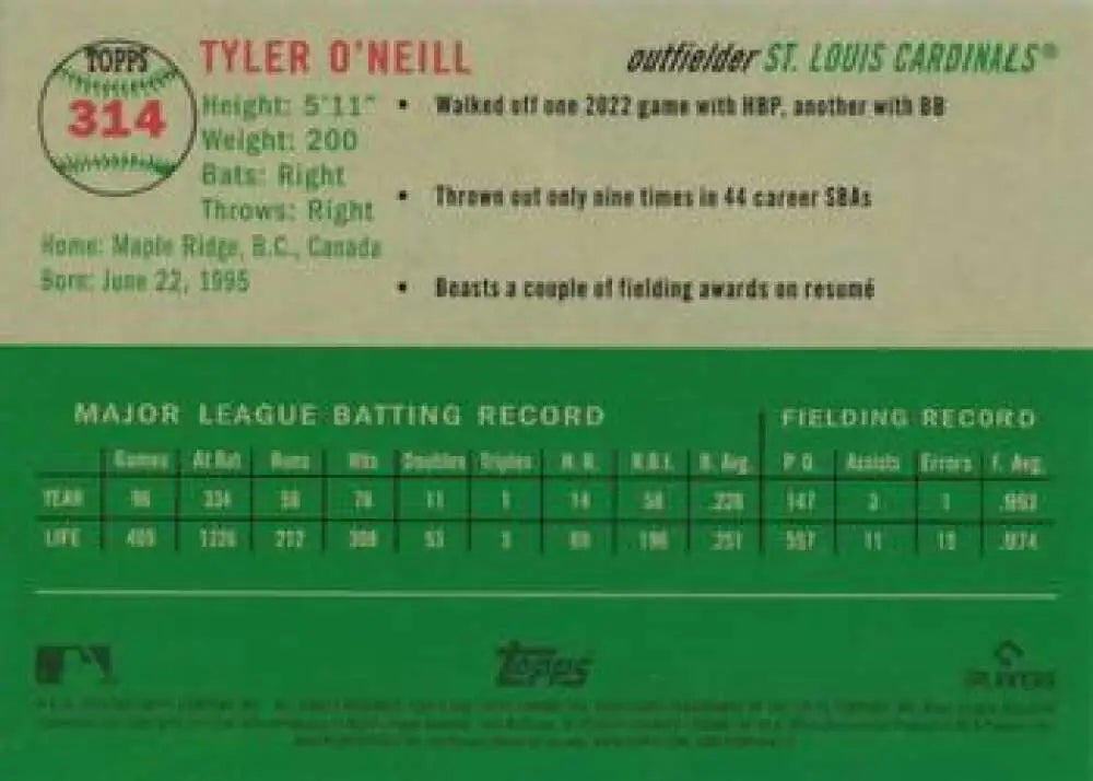2023 Topps Chrome Platinum Anniversary #314 Tyler O’Neill EX Excellent St. Louis Cardinals Baseball Card - Baseball