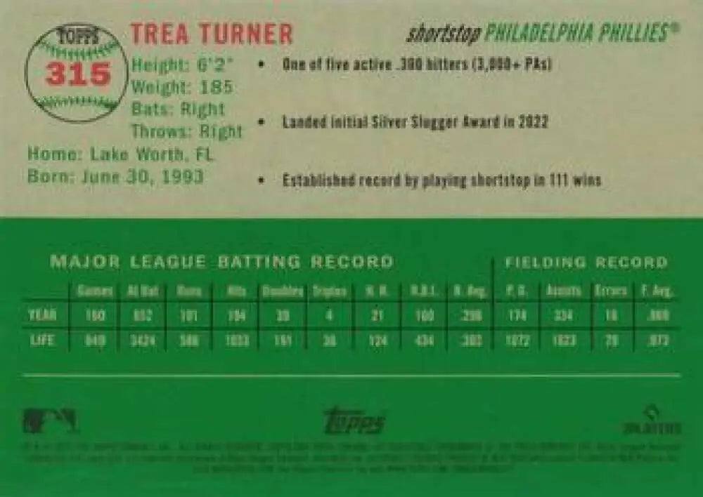 2023 Topps Chrome Platinum Anniversary #315 Trea Turner EX Excellent Philadelphia Phillies Baseball Card - Baseball