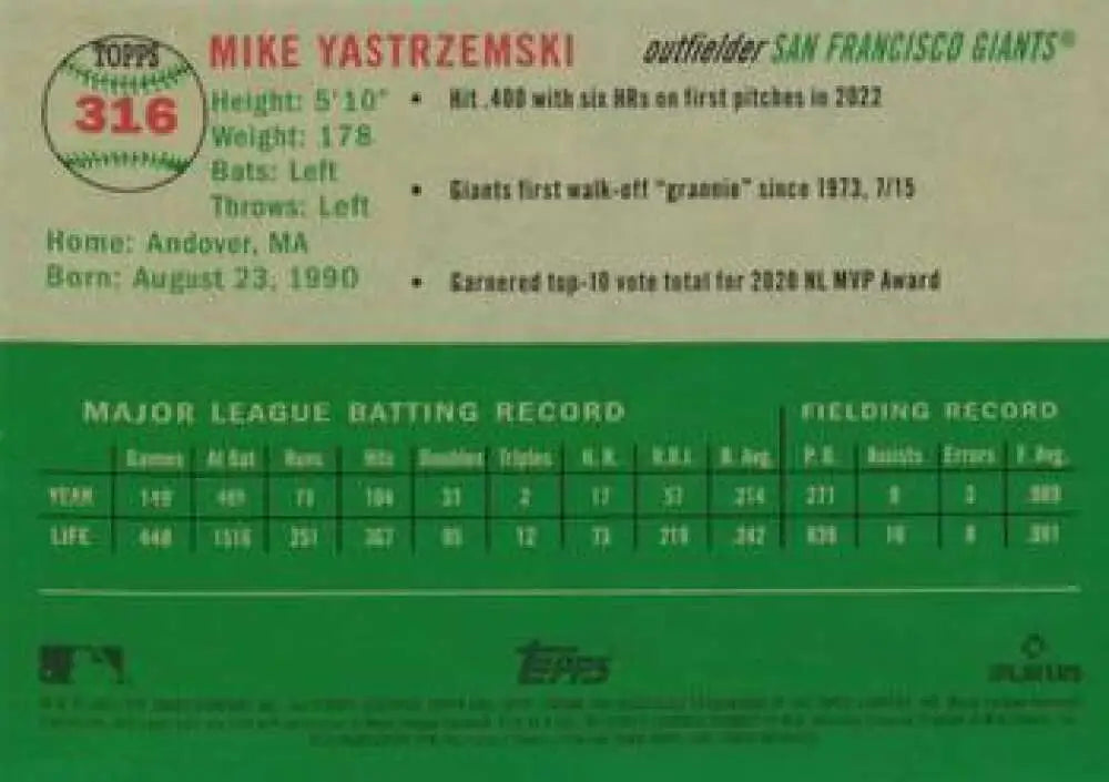 2023 Topps Chrome Platinum Anniversary #316 Mike Yastrzemski EX Excellent San Francisco Giants Baseball Card - Baseball