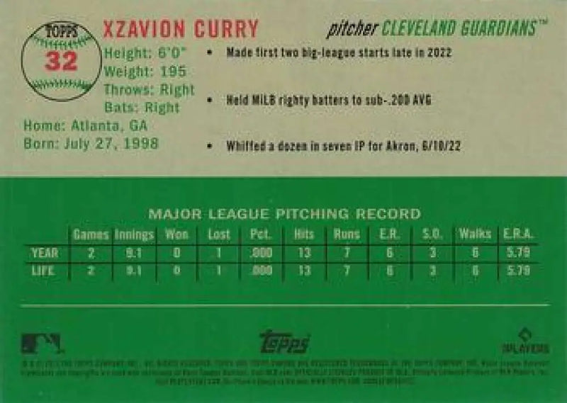 2023 Topps Chrome Platinum Anniversary #32 Xzavion Curry EX Excellent RC Rookie Cleveland Guardians Baseball Card