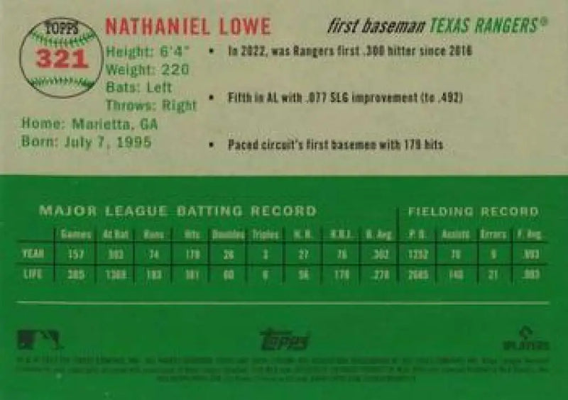 2023 Topps Chrome Platinum Anniversary #321 Nathaniel Lowe EX Excellent Texas Rangers Baseball Card - Baseball Card