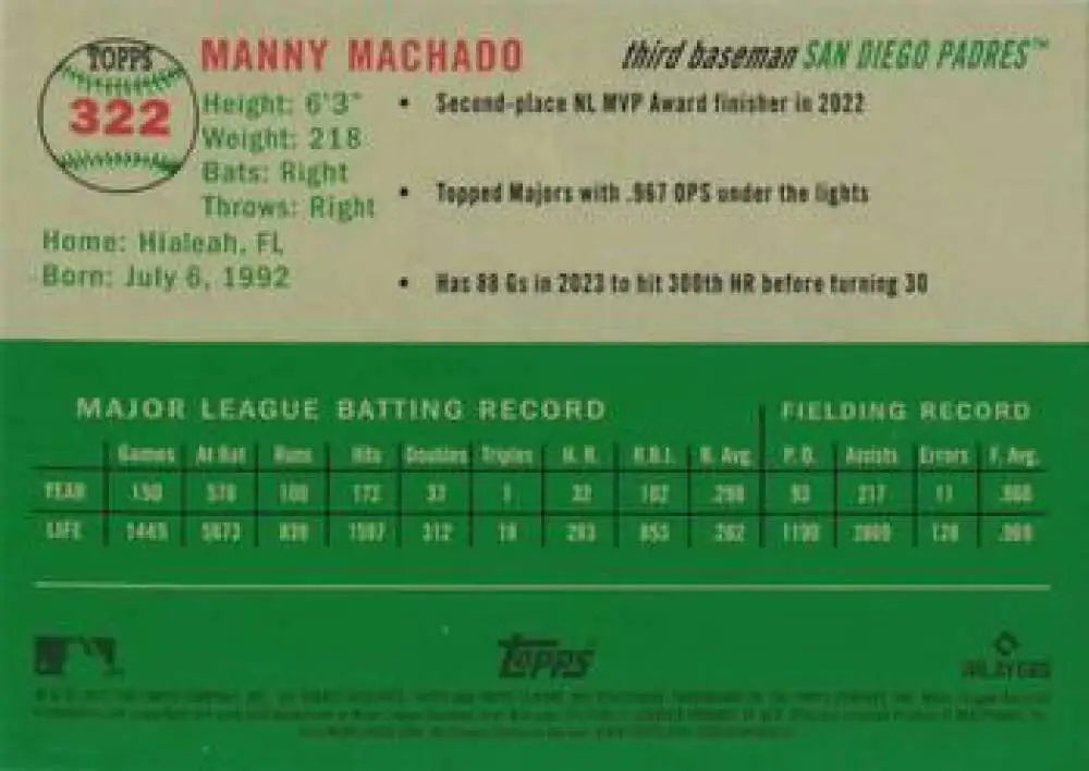 2023 Topps Chrome Platinum Anniversary #322 Manny Machado EX Excellent San Diego Padres Baseball Card - Baseball Card