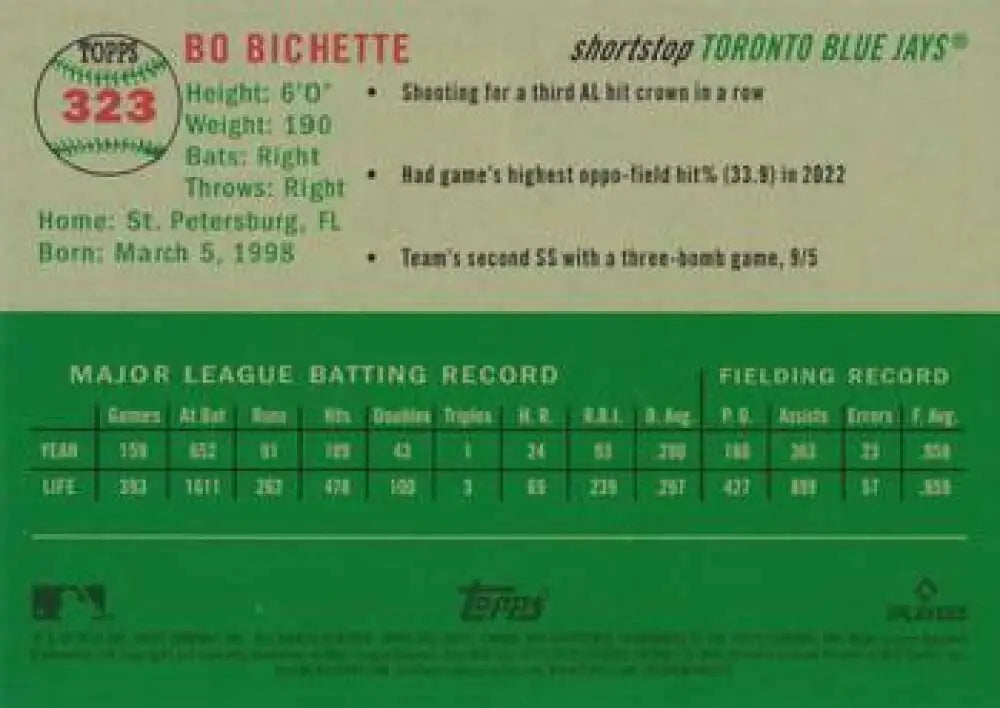 2023 Topps Chrome Platinum Anniversary #323 Bo Bichette EX Excellent Toronto Blue Jays Baseball Card - Baseball Card