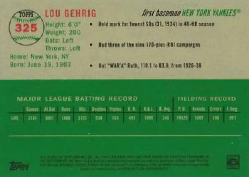 2023 Topps Chrome Platinum Anniversary #325 Lou Gehrig EX Excellent New York Yankees Baseball Card - Baseball Card