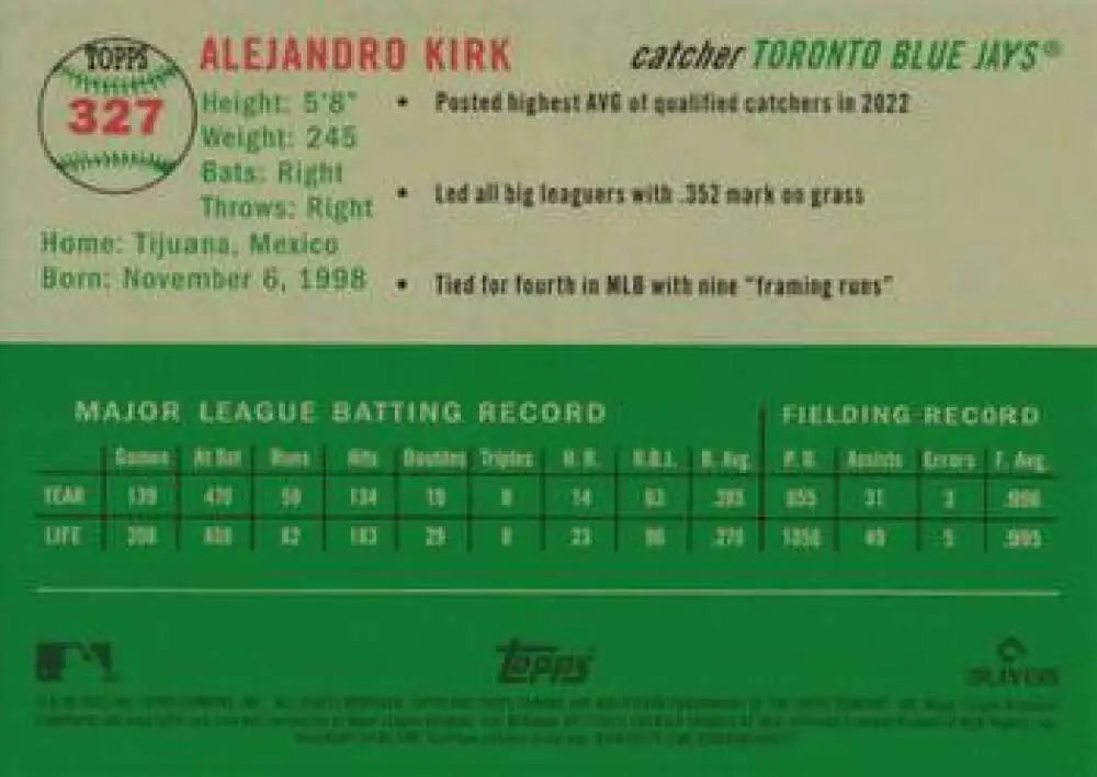 2023 Topps Chrome Platinum Anniversary #327 Alejandro Kirk EX Excellent Toronto Blue Jays Baseball Card - Baseball Card