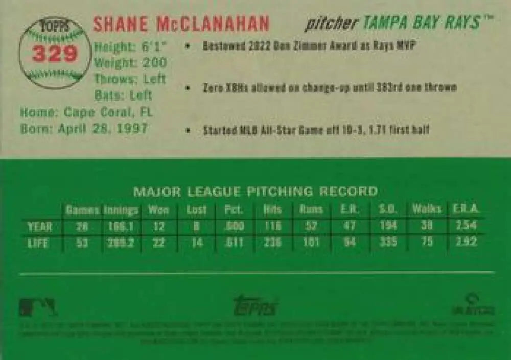 2023 Topps Chrome Platinum Anniversary #329 Shane McClanahan EX Excellent Tampa Bay Rays Baseball Card - Baseball Card