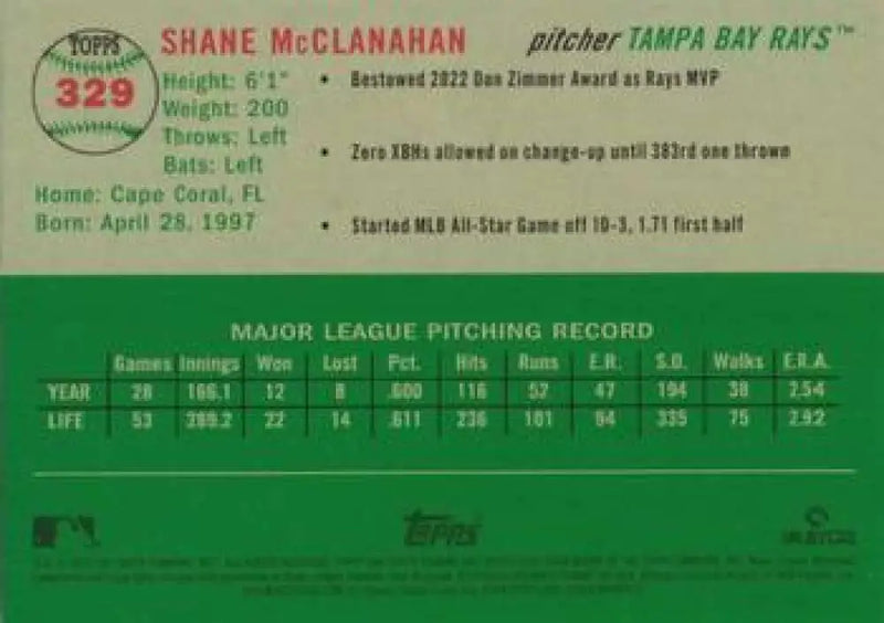 2023 Topps Chrome Platinum Anniversary #329 Shane McClanahan EX Excellent Tampa Bay Rays Baseball Card - Baseball Card