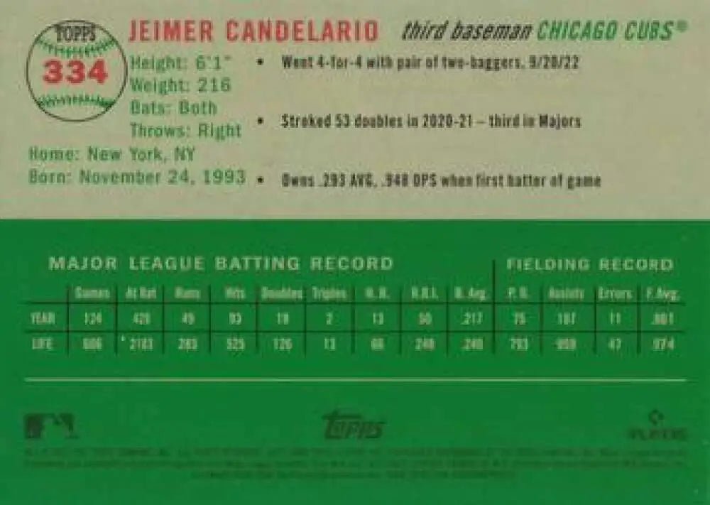 2023 Topps Chrome Platinum Anniversary #334 Jeimer Candelario EX Excellent Chicago Cubs Baseball Card - Baseball Card