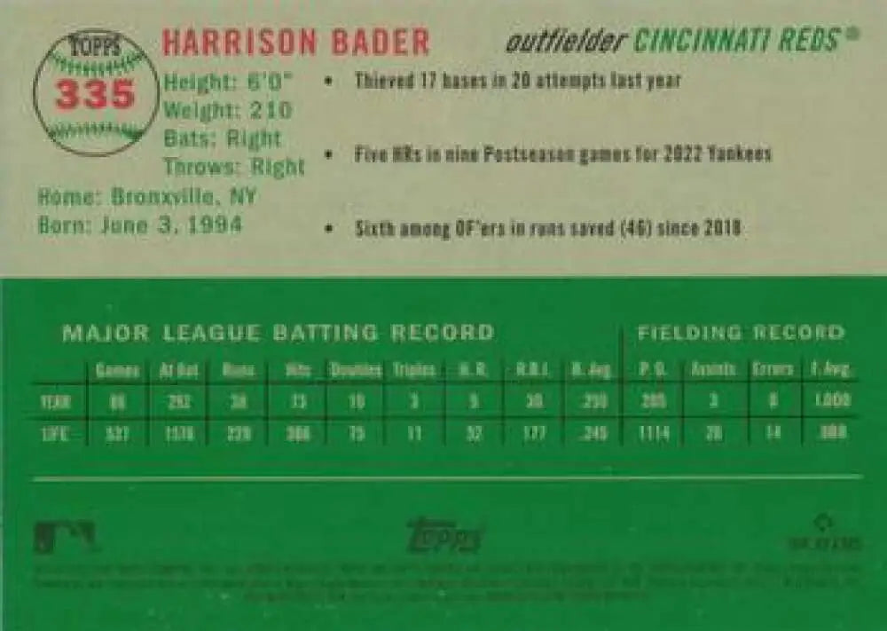 2023 Topps Chrome Platinum Anniversary #335 Harrison Bader EX Excellent Cincinnati Reds Baseball Card - Baseball Card