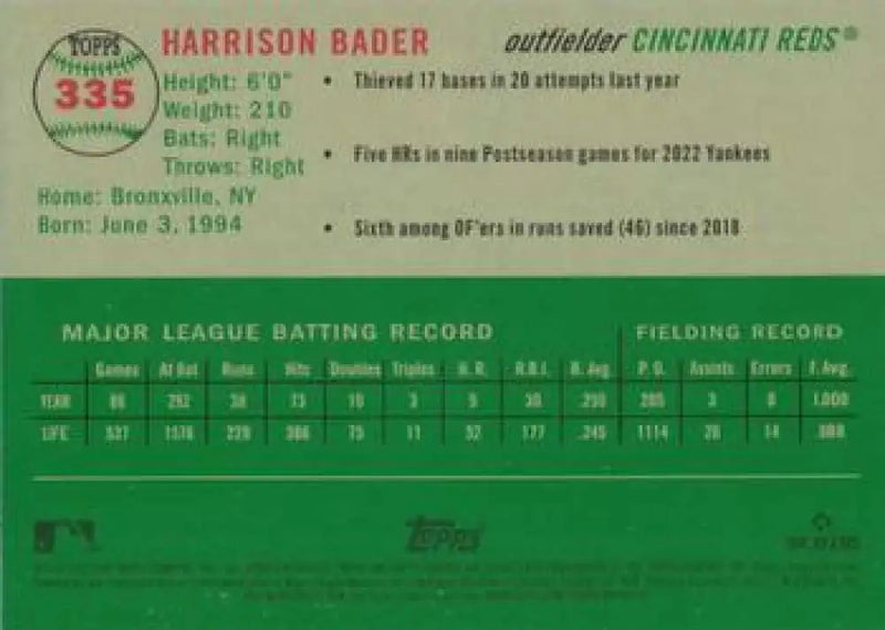 2023 Topps Chrome Platinum Anniversary #335 Harrison Bader EX Excellent Cincinnati Reds Baseball Card - Baseball Card